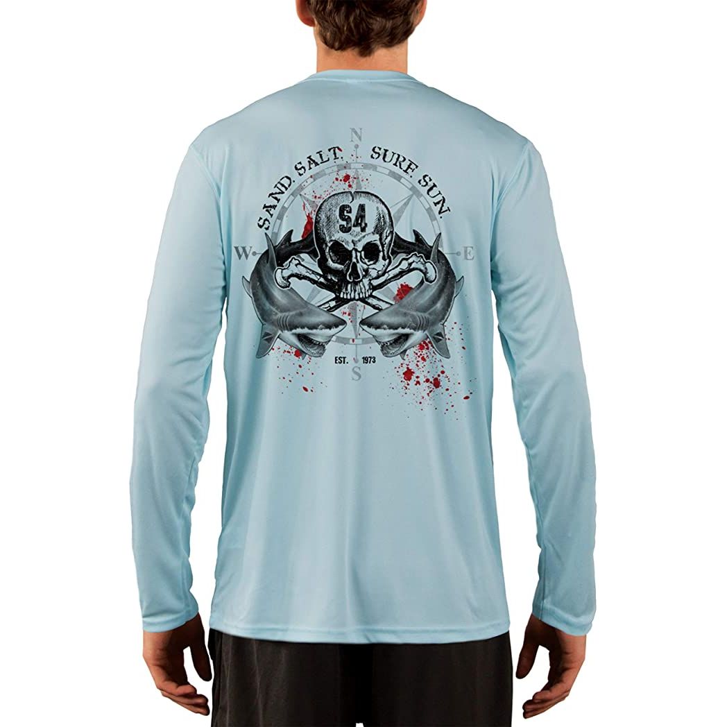 SAND.SALT.SURF.SUN. Shark Blood Men's UPF 50+ UV Sun Protection Performance Long Sleeve T-Shirt Medium / Arctic Blue