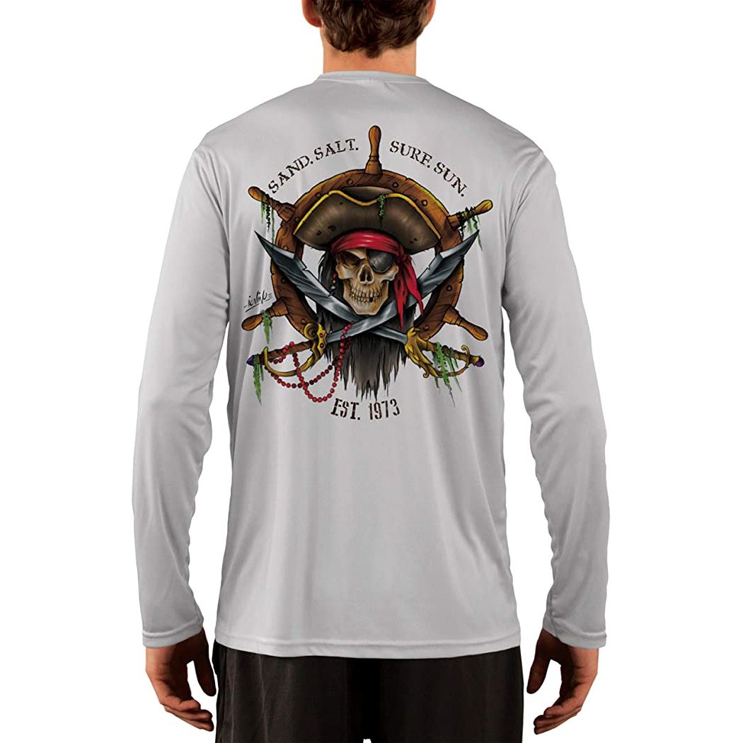 SAND.SALT.SURF.SUN. Captain Pirate Men's UPF 50+ UV Sun Protection Performance Long Sleeve T-Shirt XX-Large / Pearl Grey