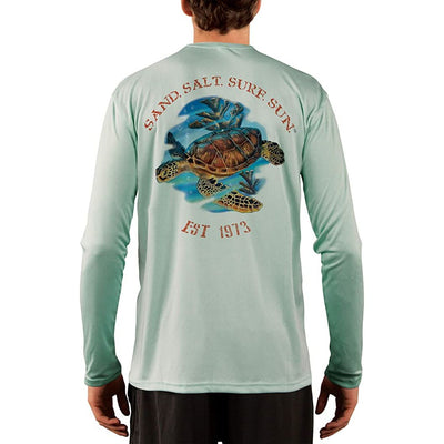 SAND.SALT.SURF.SUN. Sea Turtle Men's UPF 50+ UV Sun Protection Performance Long Sleeve T-Shirt XX-Large / Seagrass