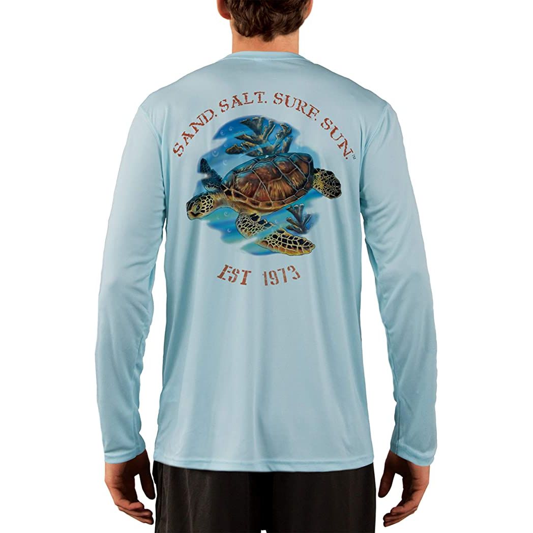 SAND.SALT.SURF.SUN. Sea Turtle Men's UPF 50+ UV Sun Protection Performance Long Sleeve T-Shirt Large / Arctic Blue