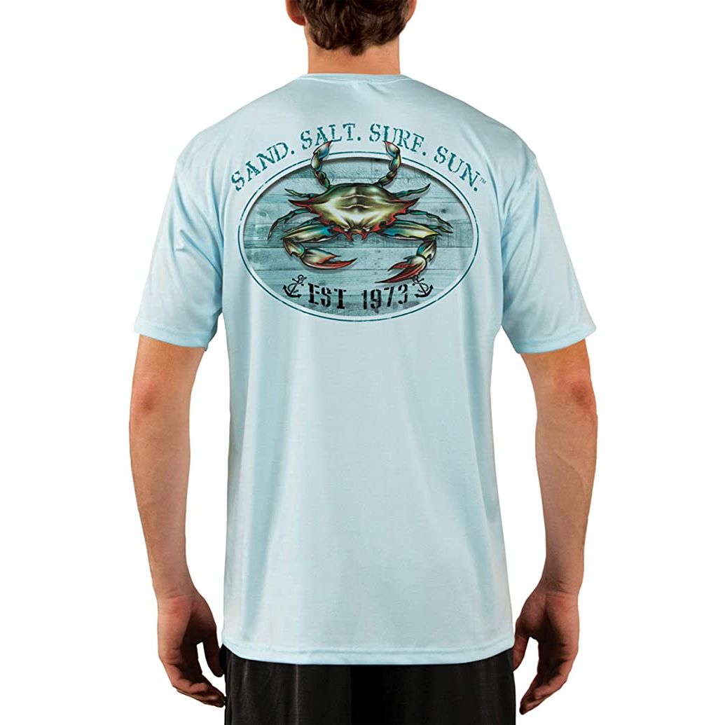 SAND.SALT.SURF.SUN. Crab Men's UPF 50+ UV Sun Protection Performance Short Sleeve T-Shirt Medium / Arctic Blue