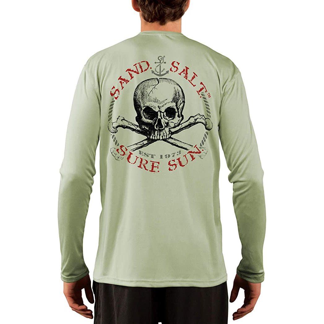 SAND.SALT.SURF.SUN. Red Skull Men's UPF 50+ UV Sun Protection Performance Long Sleeve T-Shirt Large / Pearl Grey